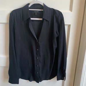 Ann Taylor Black Silk Button Down Blouse size L